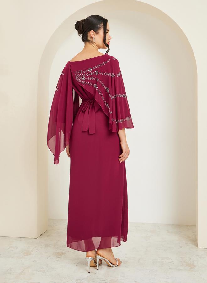 Styli Women Embellished Cape Sleeve Maxi Dress - Image 4